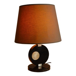 Black Marble and Silver Table Lamp, 1970s For Sale