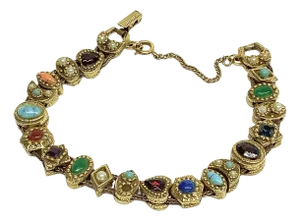 Vintage Goldette Multi Semiprecious Stone Goldtone Bracelet