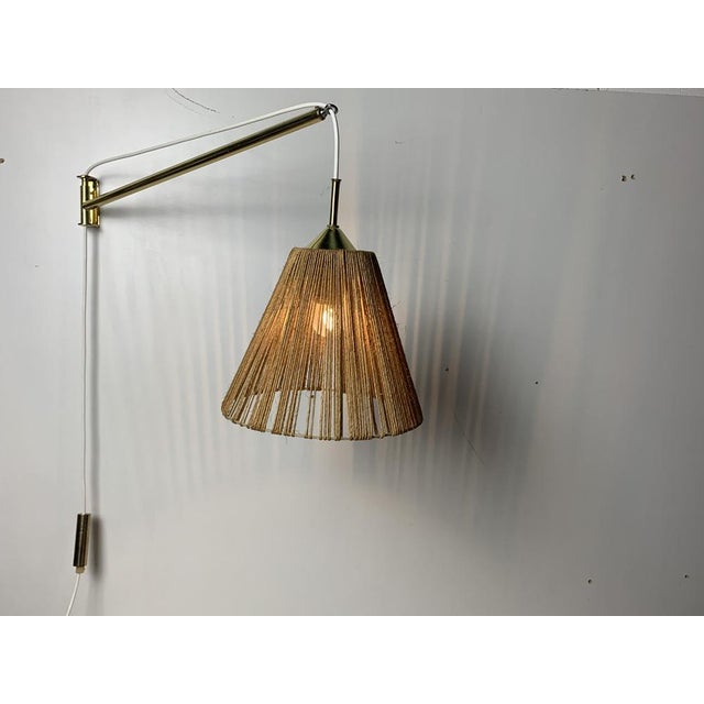 Mid-Century Modern Extendable Brass Wall Mount with Cocoon and Sisal Shade by Lars Schioler, 1960s For Sale - Image 14 of 18