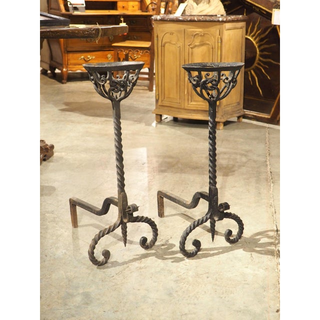 French 18th Century French Wrought Iron Chenets With Richly Worked Knot Patterns For Sale - Image 3 of 12