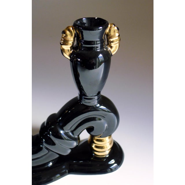 Mid-Century Candlesticks in Black and Gold Earthenware, 1950s, Set of 2 For Sale - Image 15 of 16