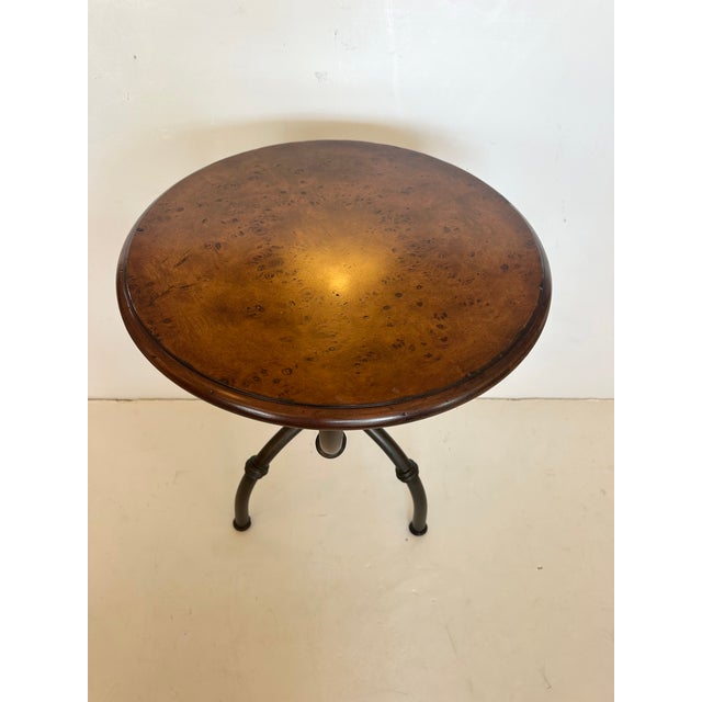 Wood Baker Round Burl & Iron Occasional Side Table For Sale - Image 7 of 13