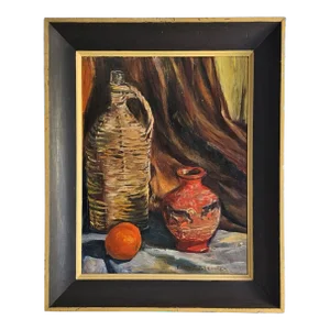 Still Life Demi John Bottle Oil on Board Painting Signed