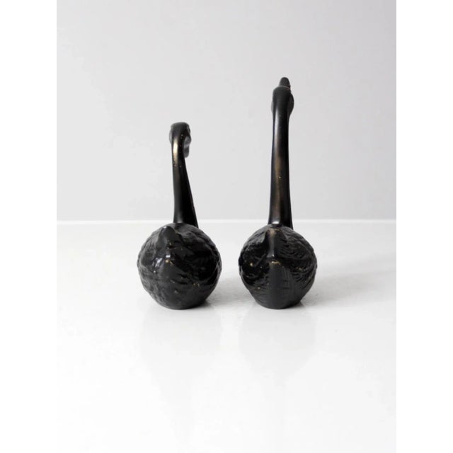 Mid-Century Modern Vintage Painted Brass Black Swans Pair For Sale - Image 3 of 10