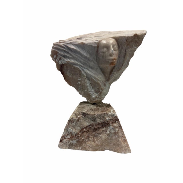 Late 20th Century 1980s Modernist Carved Pink Alabaster Emerging Face Sculpture by Bryan Ross For Sale - Image 5 of 8