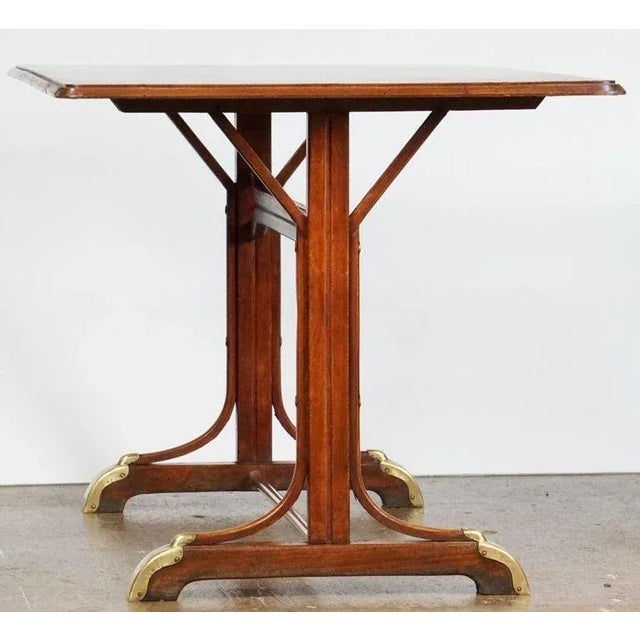 Brown Large French Rectangular Bistro or Pub Table With Brass Accents For Sale - Image 8 of 13