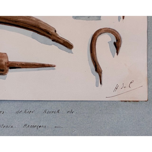 Paint Antique Watercolor Bronze Age Tools From the Dmitry Samokvasov Collection in Moscow c.1910 For Sale - Image 7 of 17