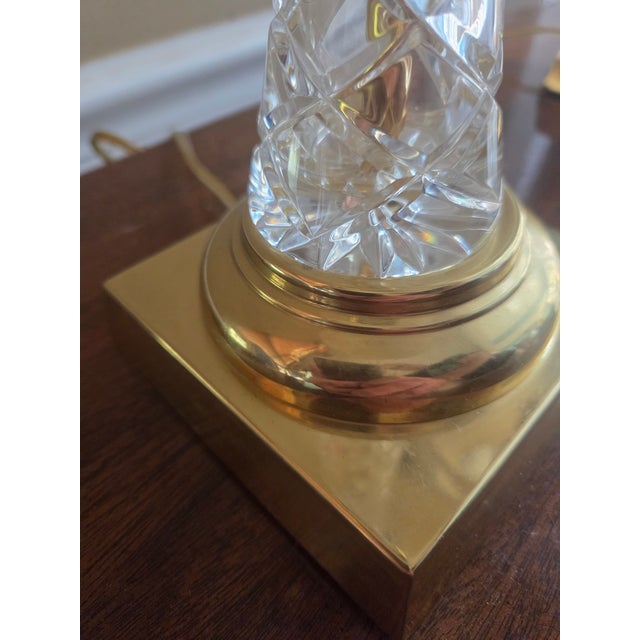 Late 20th Century Hollywood Regency Brass and Crystal Table Lamps - A Pair For Sale - Image 15 of 16
