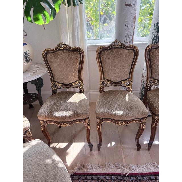 French Five Vintage French Louis XV Style Chairs With Matching Stool For Sale - Image 3 of 11