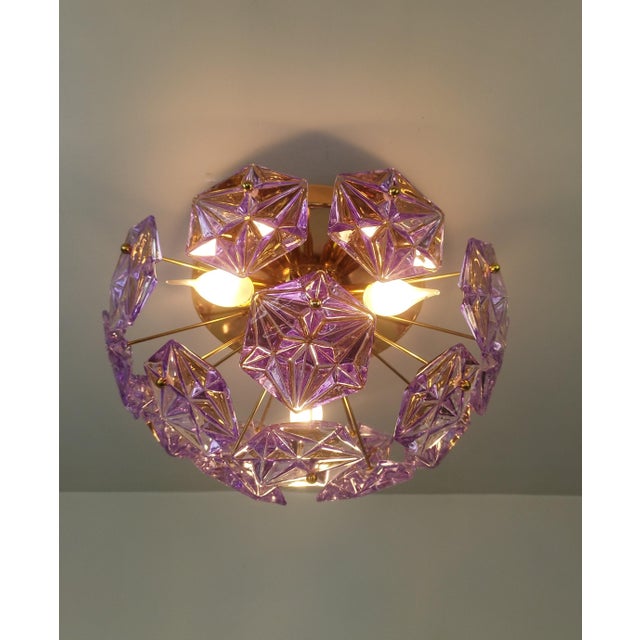 Vintage Prismatic Sputnik Chandelier Mid-Century Modern Sputnik Flush Mount Purple Diamond-Cut Glass Lighting For Sale - Image 12 of 12