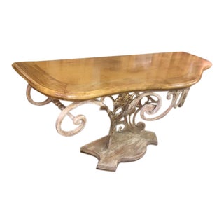 Wrought Iron & Wood Console Table For Sale