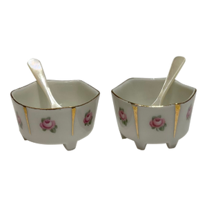 Early 20th Century German Rose Salt Cellars With Gilt Accents- a Pair