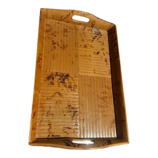 1960s Vintage Bamboo Tray With a Tortoise Shell Pattern For Sale