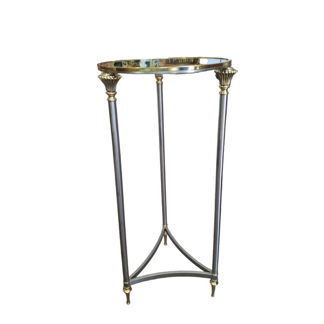 Traditional Late 20th Century VintagecHollywood Regency Jansen Style Brass and Nickle Tall Plant Stand For Sale - Image 3 of 5