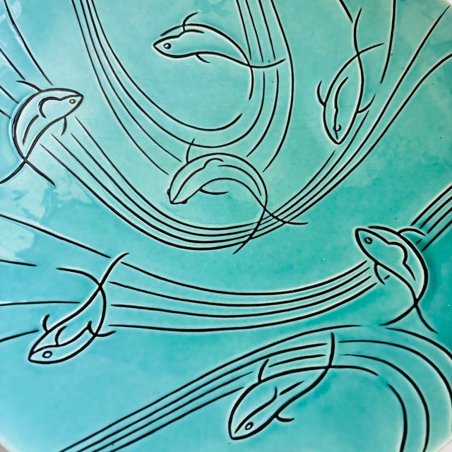 Large Mid Century Ceramic Fish Serving Bowl on Metal Base by Roselane Pottery For Sale - Image 9 of 17