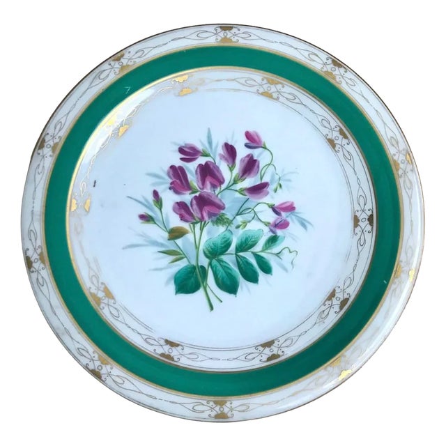 19 Century Green Floral Porcelain Plate, Set of 3 For Sale