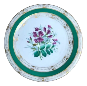19 Century Green Floral Porcelain Plate, Set of 3