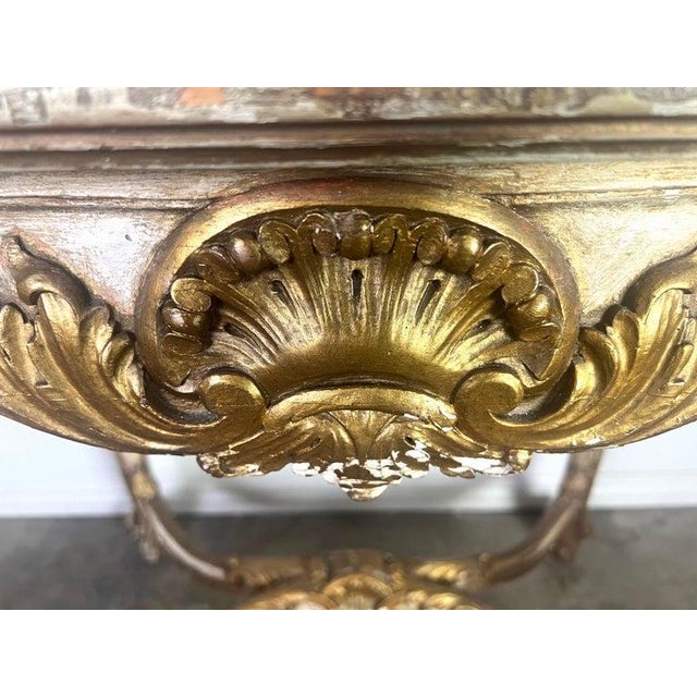 19th C. French Painted & Parcel Gilt Table W/ Marble Top For Sale - Image 9 of 17