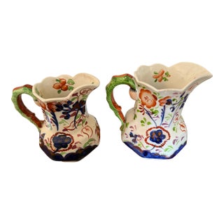 Mid 19th Century Two Gaudy Welsh Ironstone Pitchers Milk Jugs For Sale