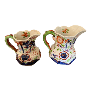 Mid 19th Century Two Gaudy Welsh Ironstone Pitchers Milk Jugs