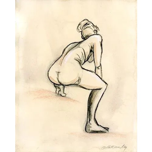 Contemporary Gallery Figure Sketches on Tea Stained Paper - Set of 3 Original Tasteful Nudes For Sale - Image 3 of 11