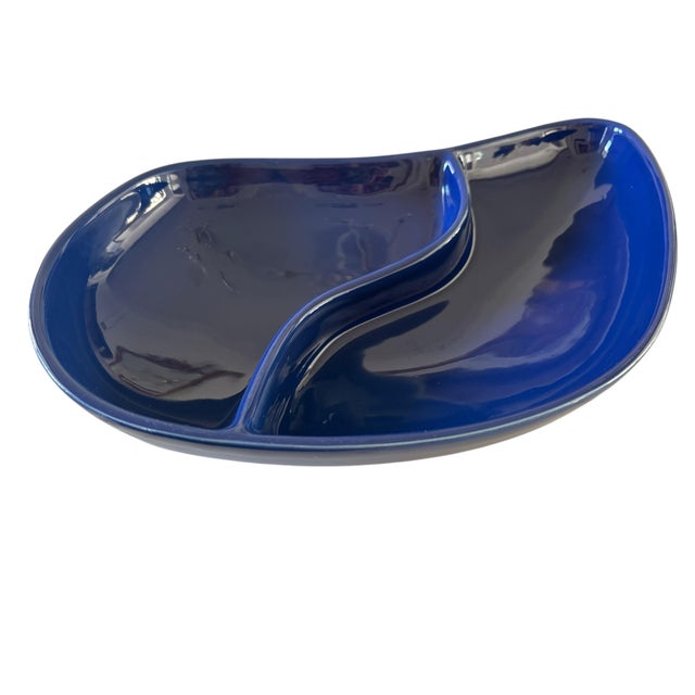 Mid Century Modern MCM Divided Royal Blue Serving Dish Made in France For Sale - Image 4 of 12