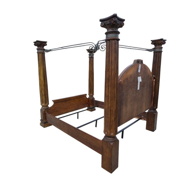 Brown Tall Traditional King Four Poster Bed, 83”h For Sale - Image 8 of 9