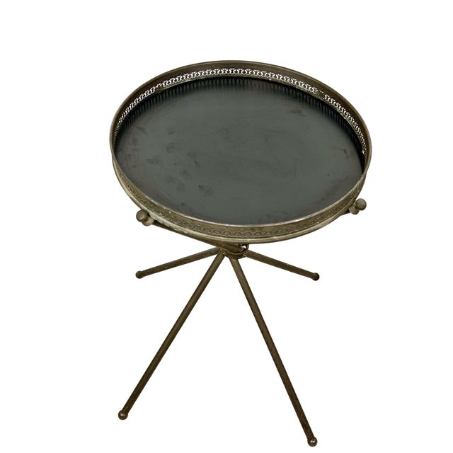 Campaign Vintage Italian Style Folding Guéridon Cocktail Tray Table For Sale - Image 3 of 12