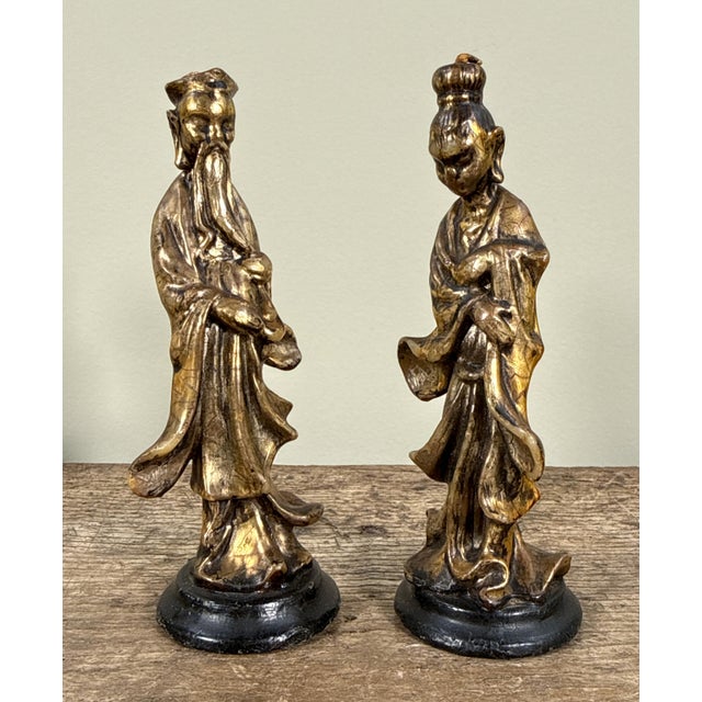 Vintage 1950's Chinese Gold Gilt Figural Candle Sticks - A Pair For Sale - Image 4 of 7