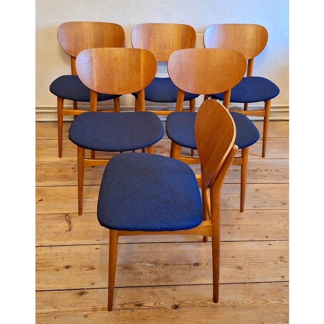 Vintage Teak Dining Chairs with Navy Blue Covers, 1960s, Set of 6 For Sale - Image 11 of 13