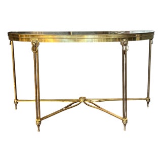 Large French Brass Demi-Lune Console Table, 1960 For Sale