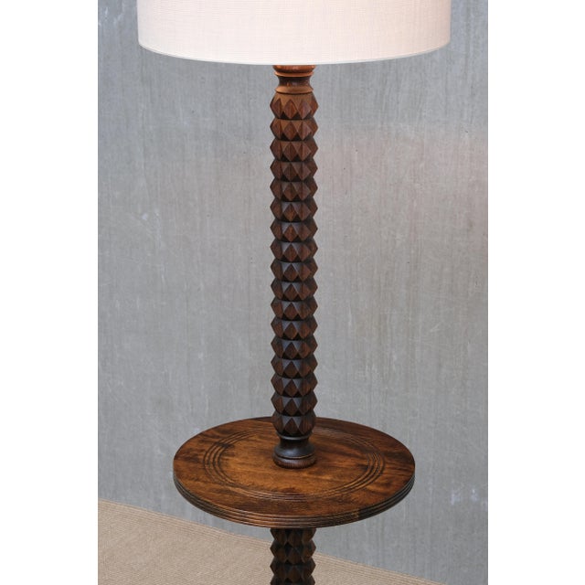 Sculptural Floor Lamp with Table in Oak and Linen from Charles Dudouyt, France, 1940s For Sale - Image 10 of 13