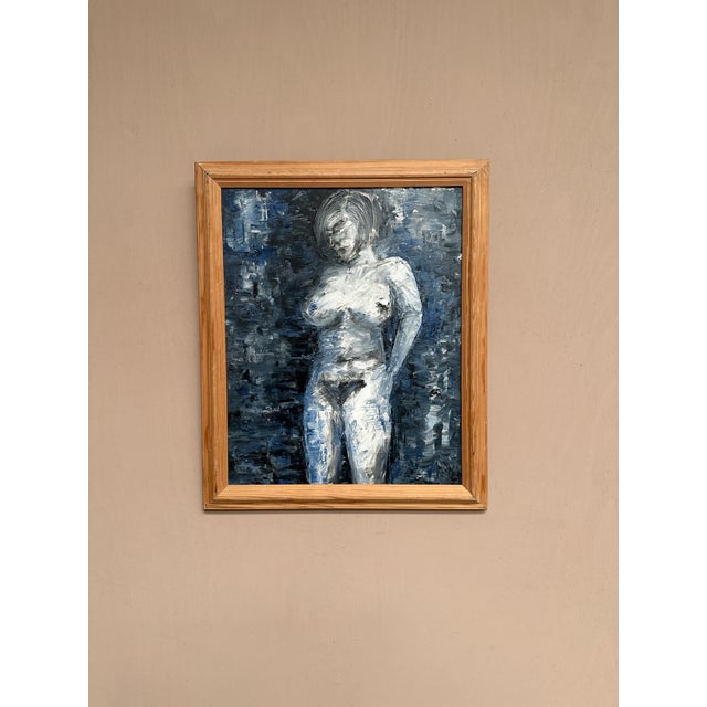 Original Swedish Oil on Canvas – “Lady in Blue” by So – Signed – Vintage & Framed – 47 × 39 cm (18.5" × 15.4") incl. frame...
