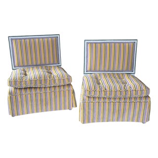 1950s Pair Upholstered Slipper Chairs With Painted Frames For Sale