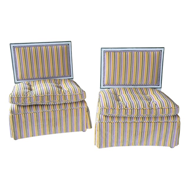 1950s Pair Upholstered Slipper Chairs With Painted Frames For Sale