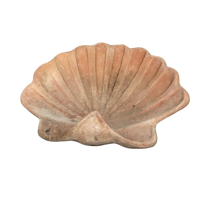 2000 - 2009 Vintage Italian Terracotta Scalloped Shell Bird Bath For Sale - Image 5 of 12