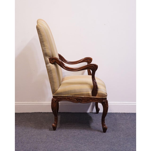 Late 20th Century Henredon Furniture Solid Mahogany Louis XV French Provincial Upholstered Accent Arm Chair For Sale - Image 5 of 14