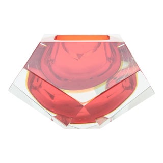 Vintage Alessandro Mandruzzato Murano Faceted Sommerso Glass Bowl, Red, Yellow For Sale