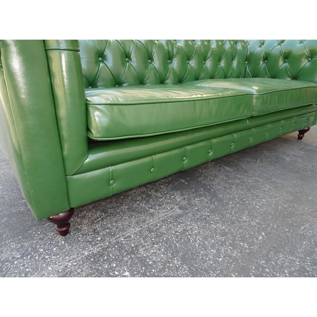 Vintage Chesterfield Sofa Green Tufted Leather Couch For Sale - Image 11 of 12