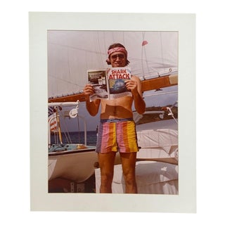 Vintage Lifestyle Photograph of Man on Sailboat Circa 1976, One of a Series For Sale
