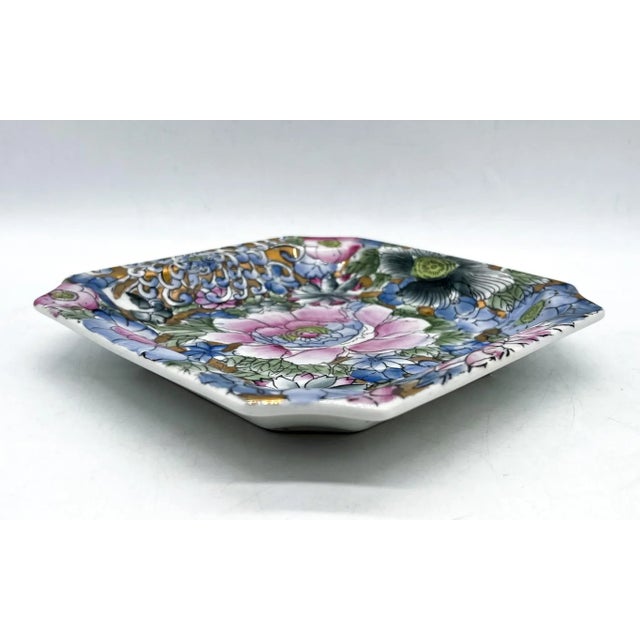 20th Century Chinoiserie Blue and Pink Floral Vide Poche/Catchall Dish For Sale - Image 9 of 13