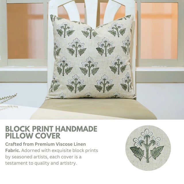 Add a touch of artisanal charm to your space with this block print handmade cushion cover. Crafted on soft viscose linen,...