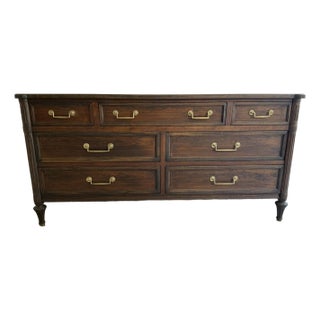 Louis XVI Style - Mid 20th Century Refinished 7 Drawer Made by National of Mount Airy Dresser With Brass Drop Pulls For Sale