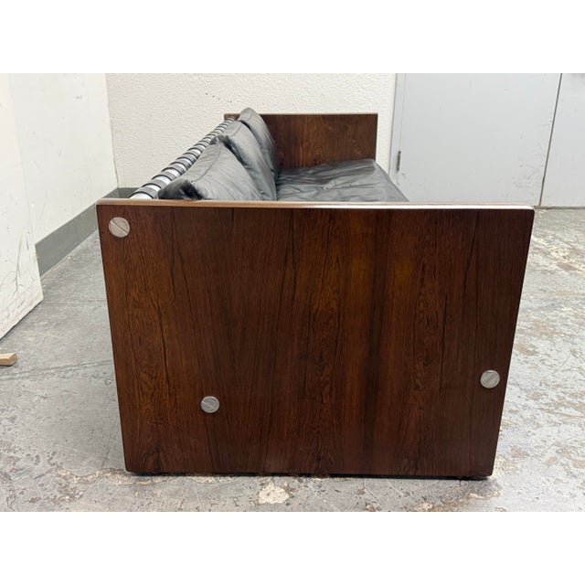 Selig Selig Rosewood + Black Leather Strap Sofa, Circa 1970's For Sale - Image 4 of 12