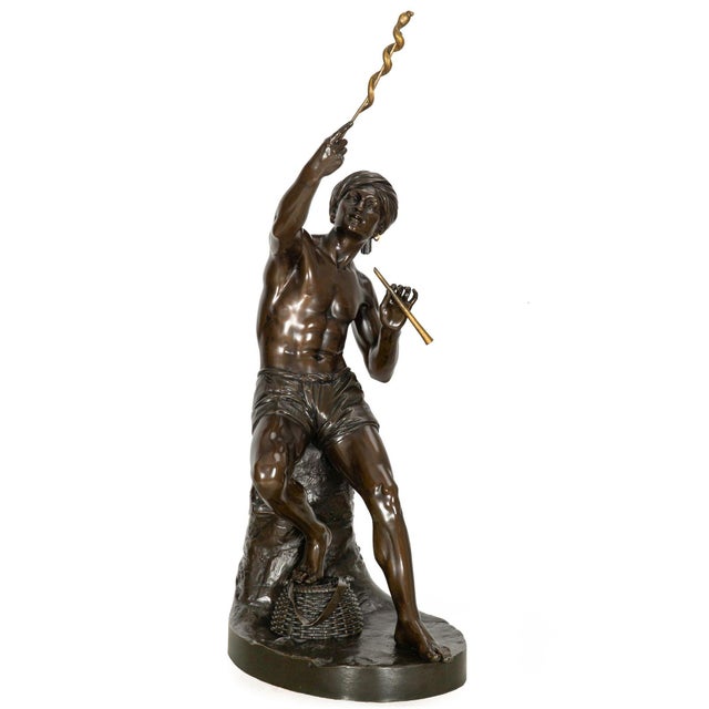 English Rare British Bronze Sculpture “Snake Charmer” (1876) by Sir Thomas Brock For Sale - Image 3 of 12