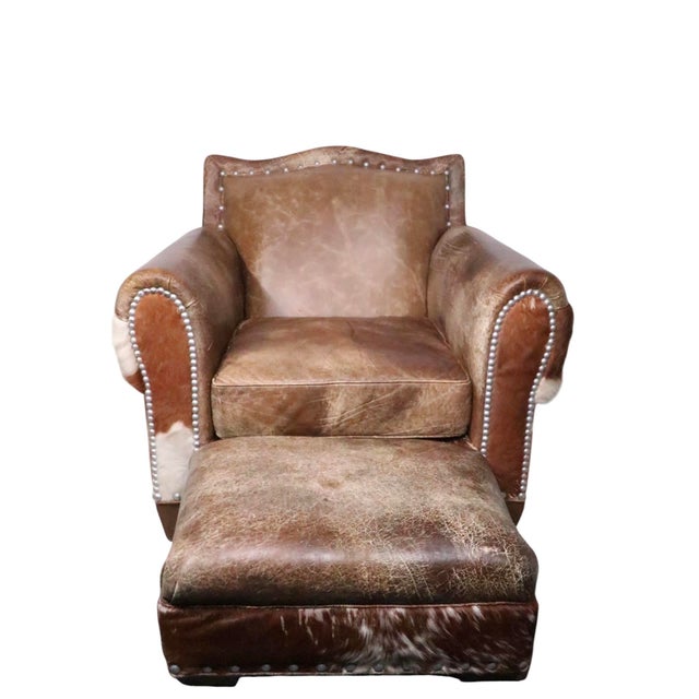 Rustic Old Hickory Hide and Leather Club Chair and Ottoman For Sale - Image 10 of 16