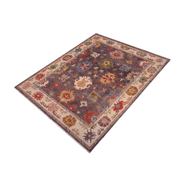 Shabby Chic Shabby Chic Oushak Asia Gray/Beige Wool Rug - 7'10'' X 10'3'' For Sale - Image 3 of 8