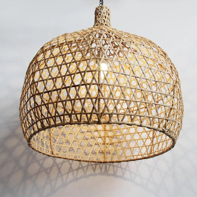 Contemporary Raw Wicker Pumpkin Pendant Light Large For Sale - Image 3 of 6