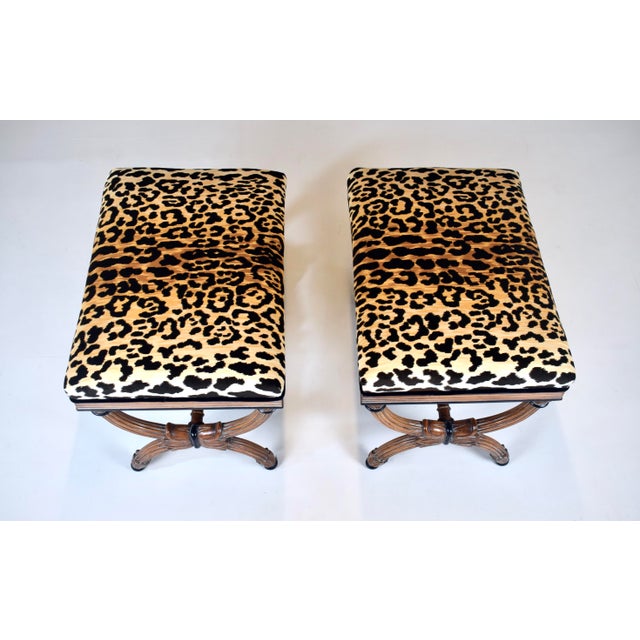 Mid 20th Century Curule Form Stools / Benches in Leopard Velvet, Circa 1955, Italy For Sale - Image 5 of 13