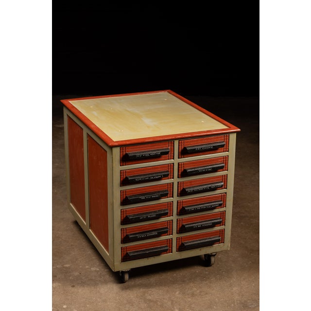 Industrial Vintage 12-Drawer Industrial Rolling Parts Cabinet For Sale - Image 3 of 7